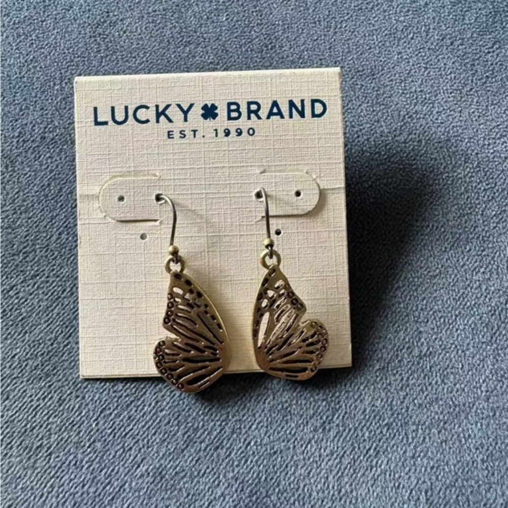Brand new Lucky Brand Butterfly Vintage Gold Earrings